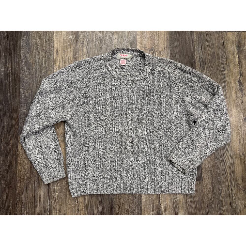 American Weekend Vintage Cable Knit Sweater Grey Marl Ramie Cotton Womens Medium